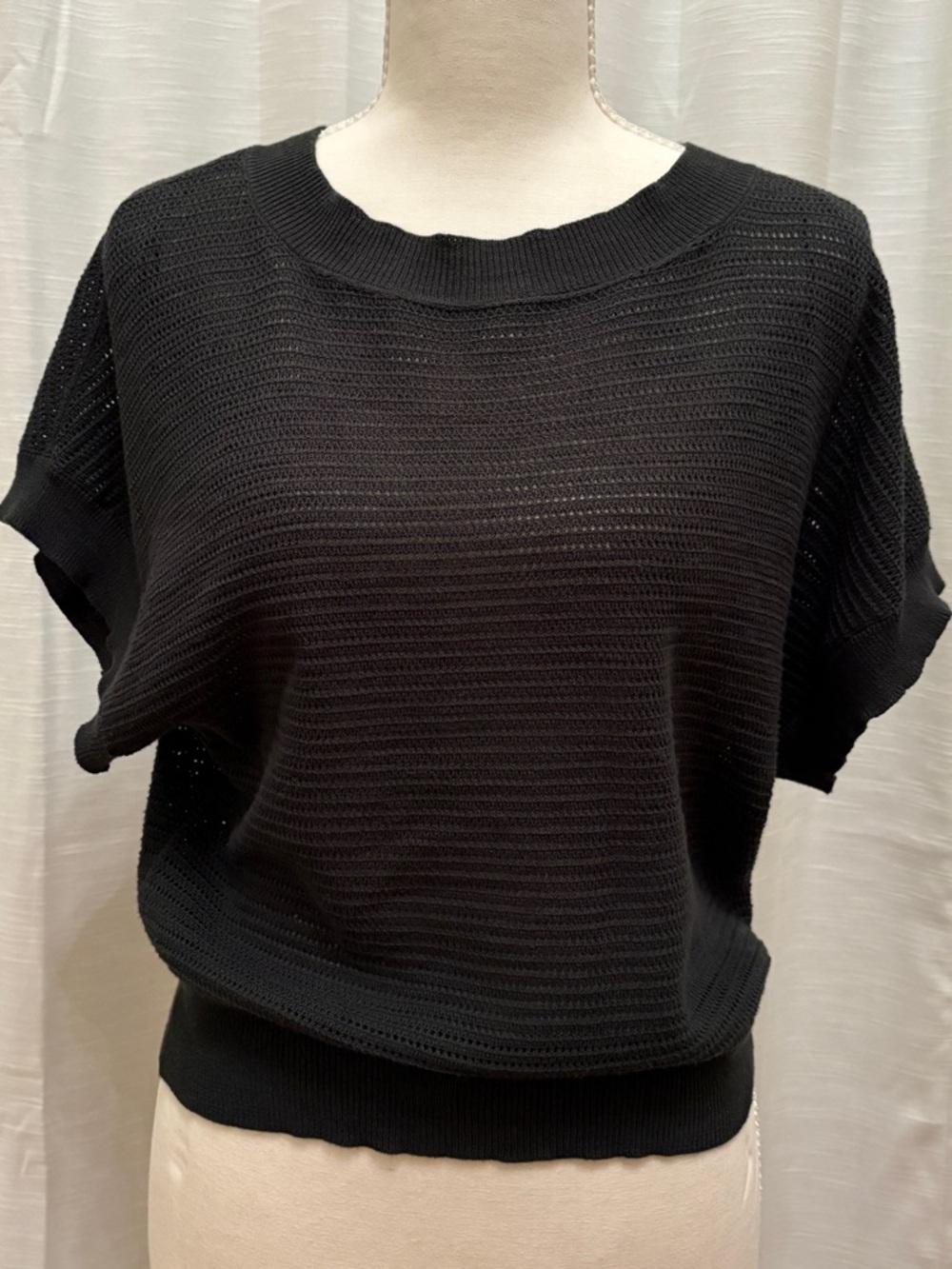 Open Stitch Short-Sleeve Knit Sweater Tunic Top